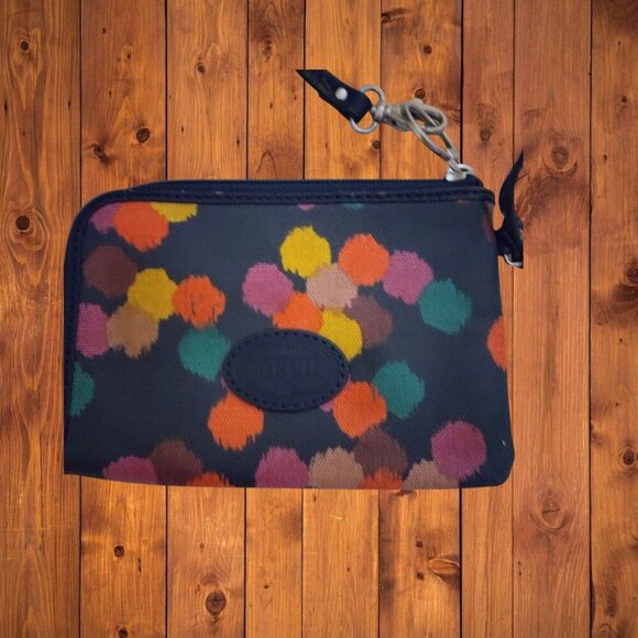 FOSSIL Confetti Polka Dot Wristlet Coated Canvas Card Wallet Colorful Logo - Picture 3 of 6